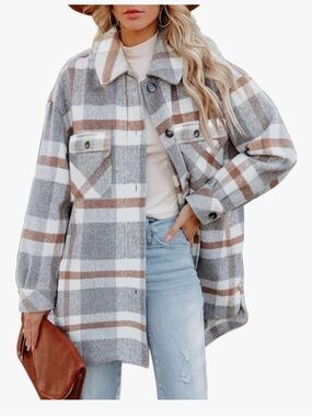 Womens Plaid Button-Front Shacket Jacket Size XL NWT